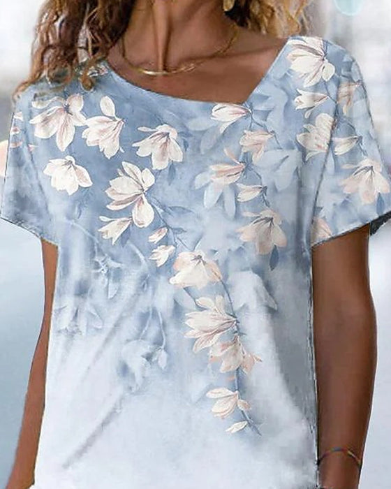 V-ringad T-shirt med blommönster