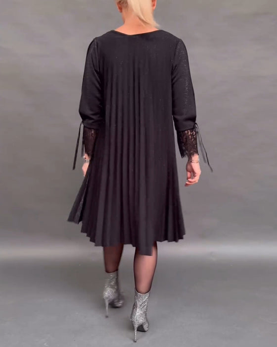 Patchwork spetsveckad enfärgad klänning