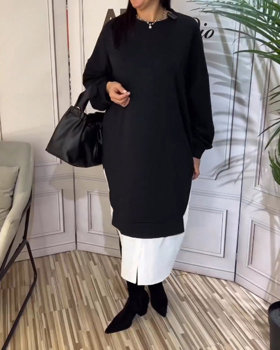 Runda nacke lapptäckklänning