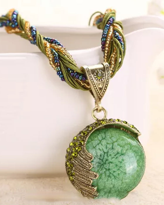 Boho-Handflätat Halsband med Hänge