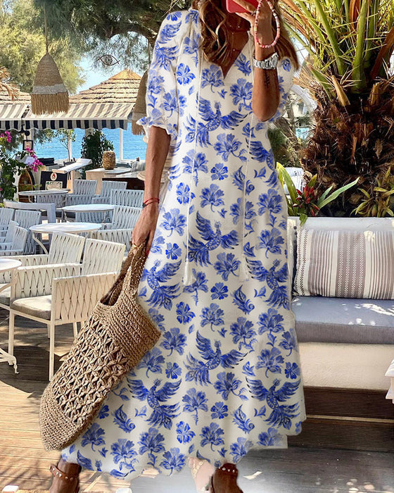 Lång klänning med V-ringning