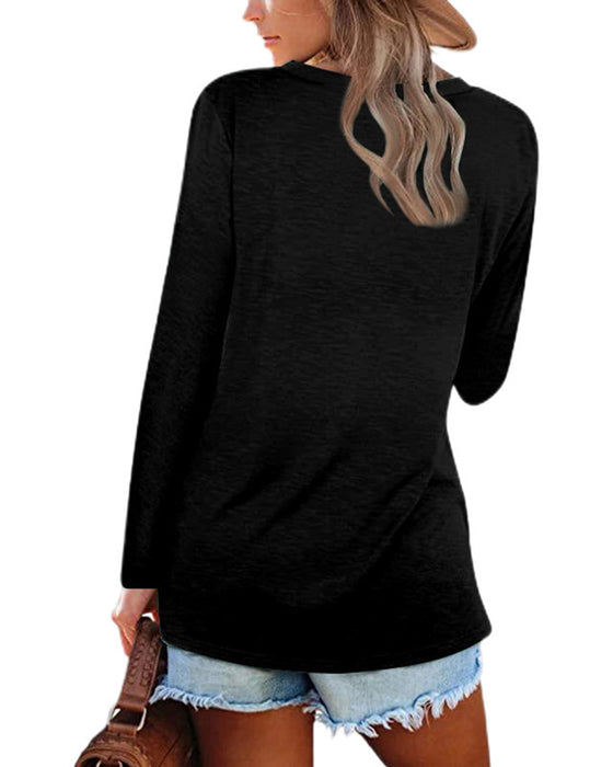 V-ringad enfärgad långärmad t-shirt