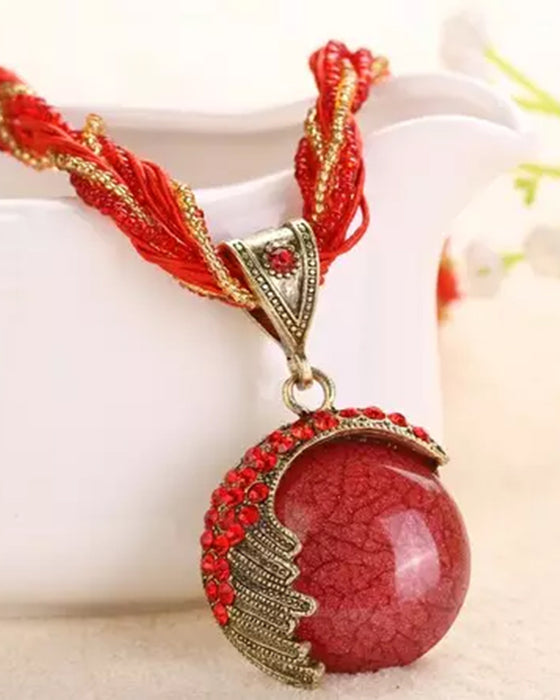 Boho-Handflätat Halsband med Hänge