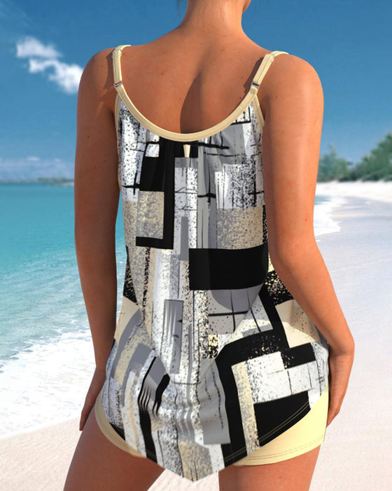 Tankini baddräkt med knytband och tryck