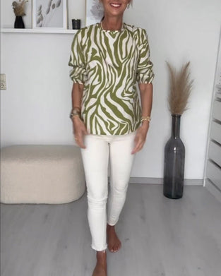 Zebratryck blus med rund hals