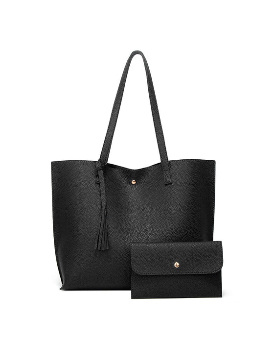 Kapacitet med enfärgad tofs axelväska med stor