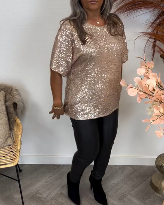 Paljetter Elegant topp med rund hals