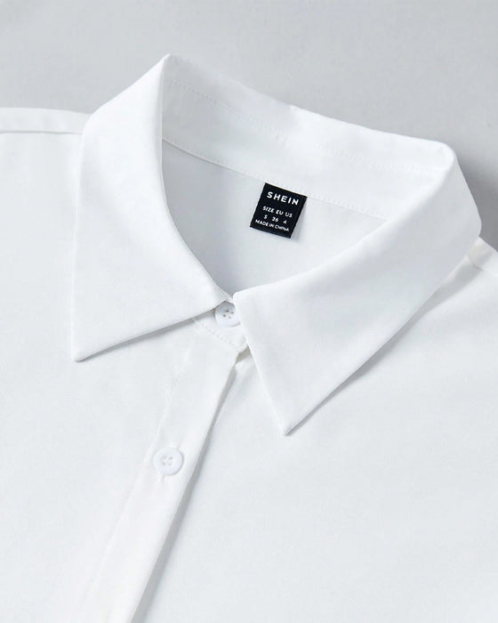 Lapel volang enfärgad skjorta