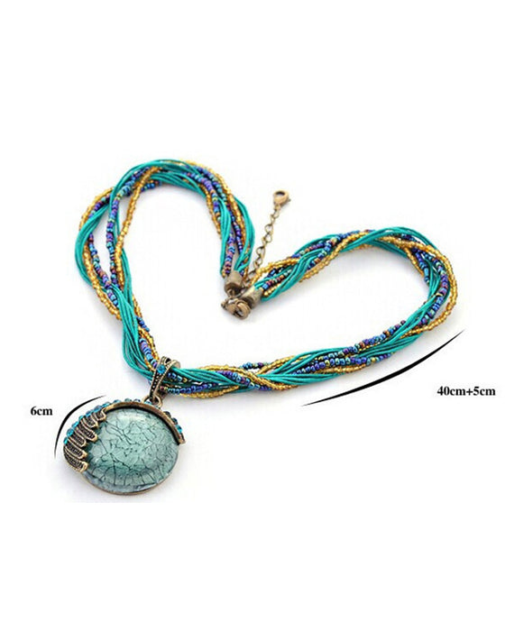 Boho-Handflätat Halsband med Hänge