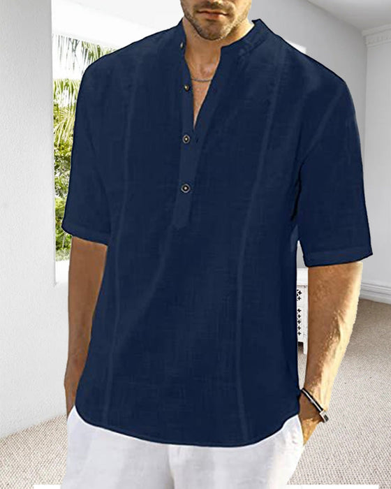 Herrskjorta i linne med mitten av ärmarna