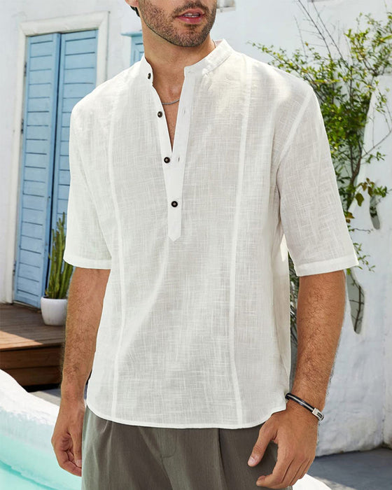 Herrskjorta i linne med mitten av ärmarna