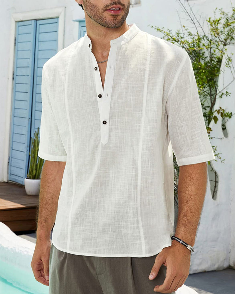 Herrskjorta i linne med mitten av ärmarna