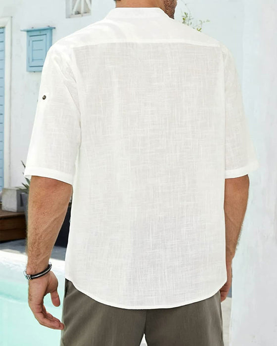 Herrskjorta i linne med mitten av ärmarna