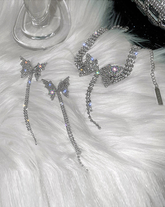 Rhinestone Butterfly Tofs Chain Halsband Örhängen