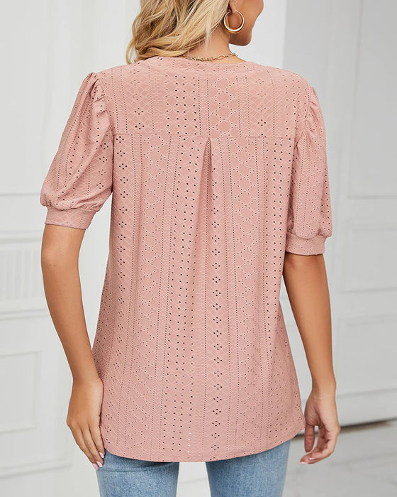 Elegant T-shirt med puffärmar och V-ringning