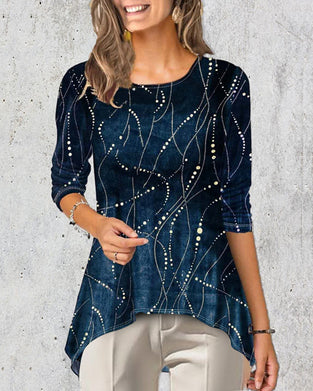 Topp med rund hals och trekvartsärm