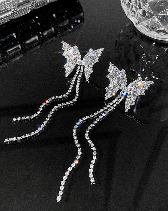 Rhinestone Butterfly Tofs Chain Halsband Örhängen