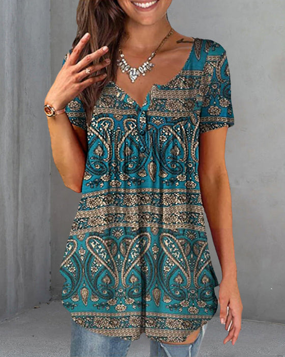 Lösa V-ringad kort ärmad blus