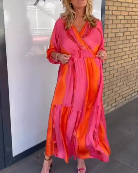 3/4-ärm klänning med v-ringning