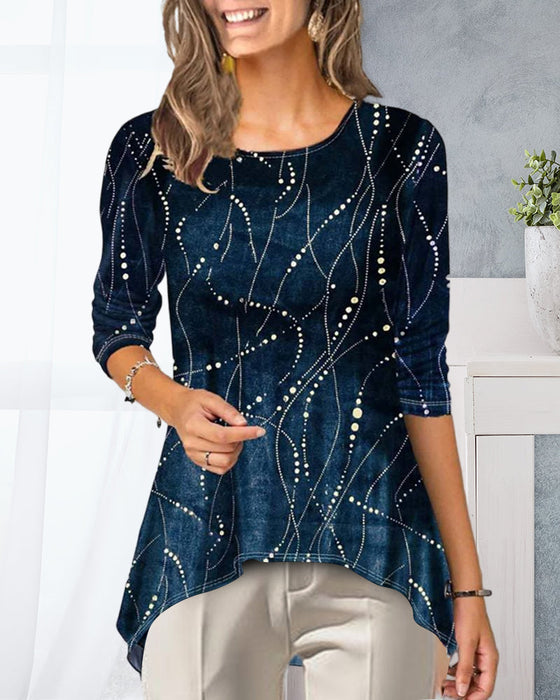 Topp med rund hals och trekvartsärm