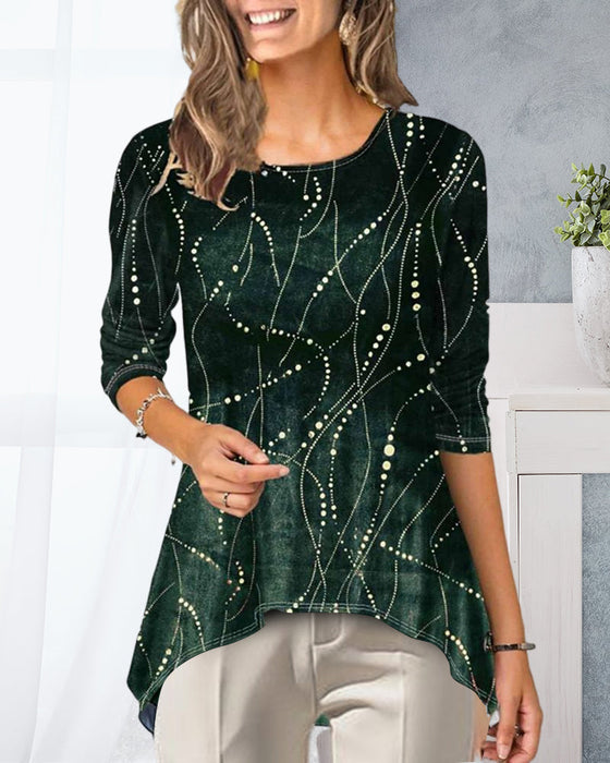 Topp med rund hals och trekvartsärm