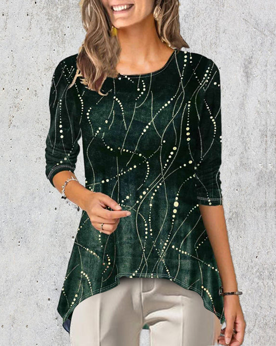 Topp med rund hals och trekvartsärm