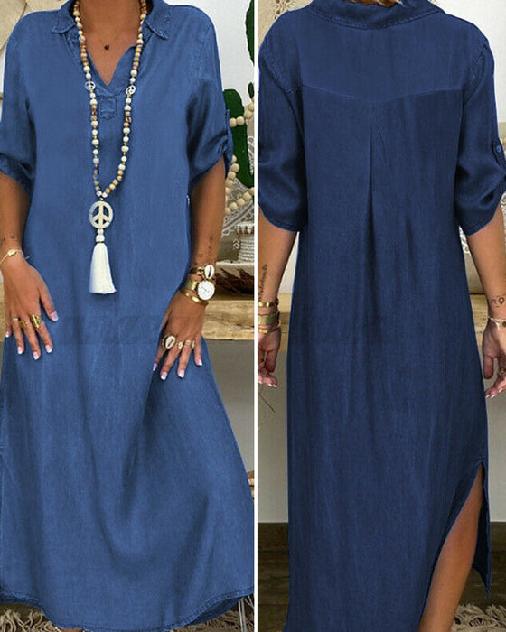 Enfärgad jeansklänning