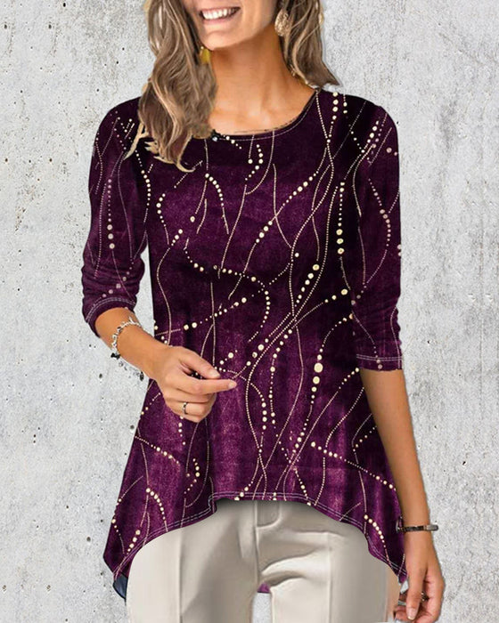 Topp med rund hals och trekvartsärm