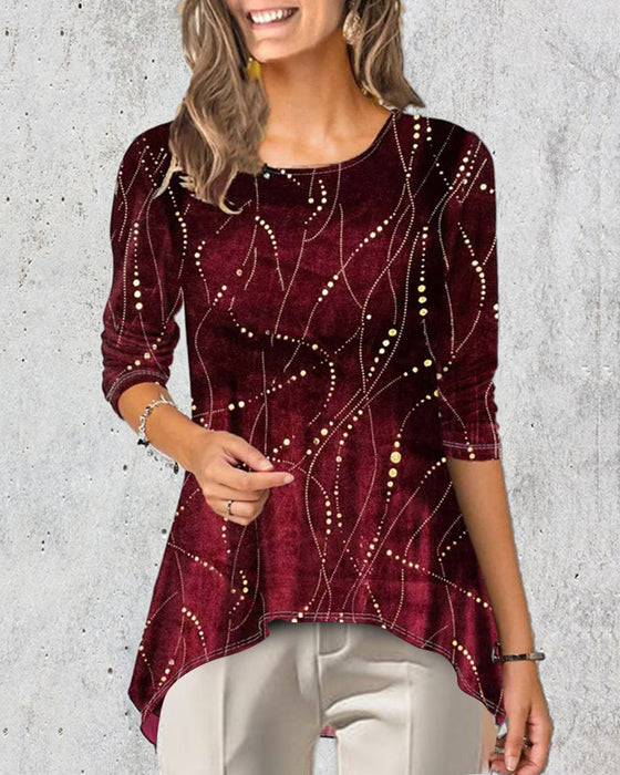 Topp med rund hals och trekvartsärm