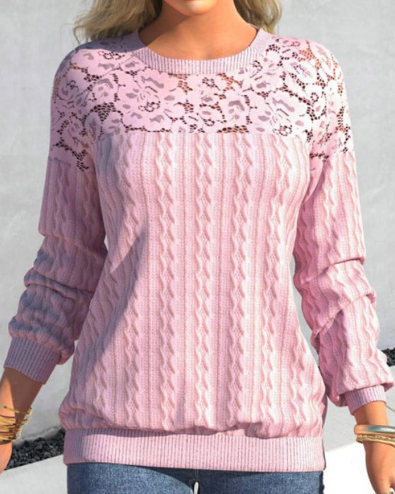 Rosa tröja med långa ärmar och spets