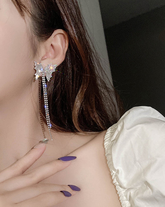 Rhinestone Butterfly Tofs Chain Halsband Örhängen