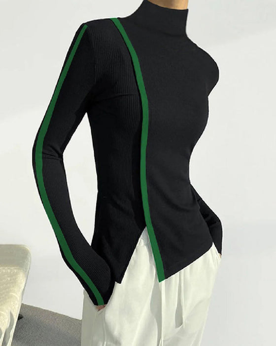 Pullover med polotröja och patchwork