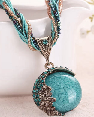 Boho-Handflätat Halsband med Hänge