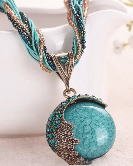 Boho-Handflätat Halsband med Hänge