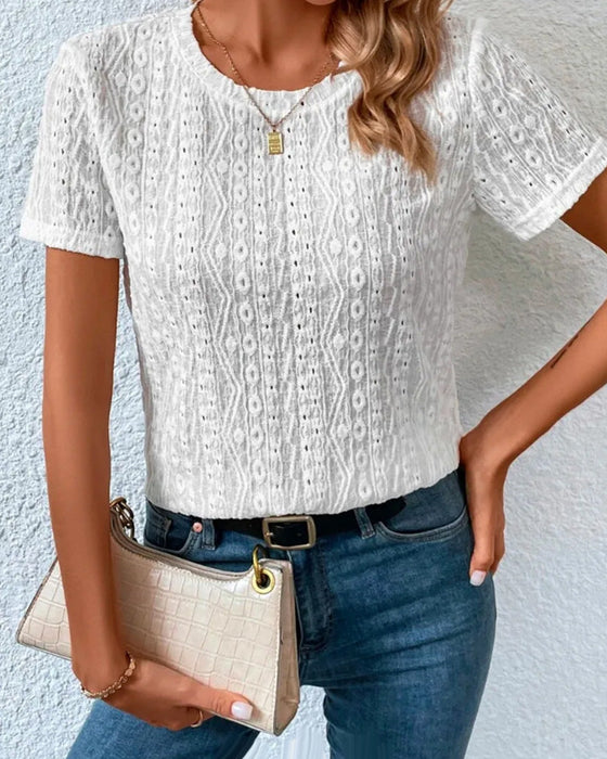 Enfärgad T-shirt med rund hals