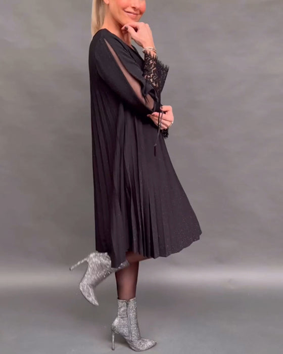 Patchwork spetsveckad enfärgad klänning