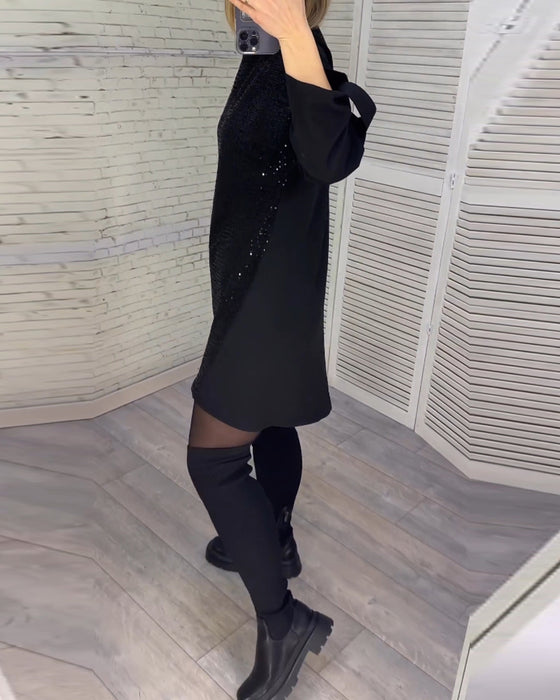 Paljettklänning med rynkad ärm