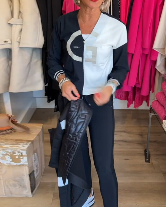 Topp med V-ringad och färgblock