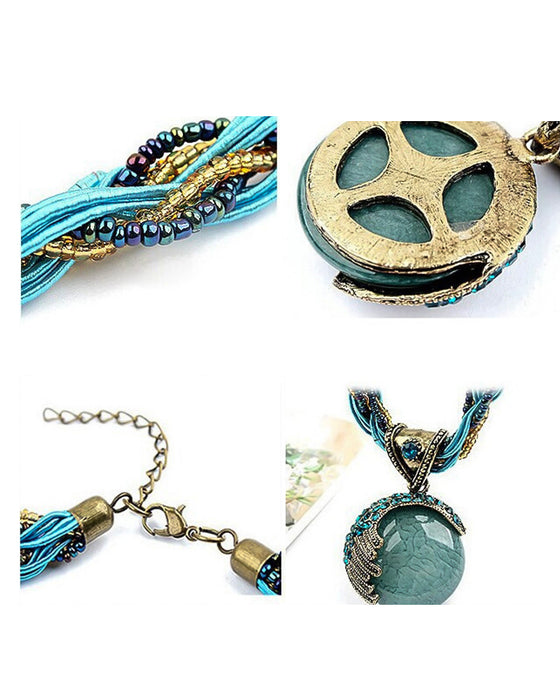 Boho-Handflätat Halsband med Hänge