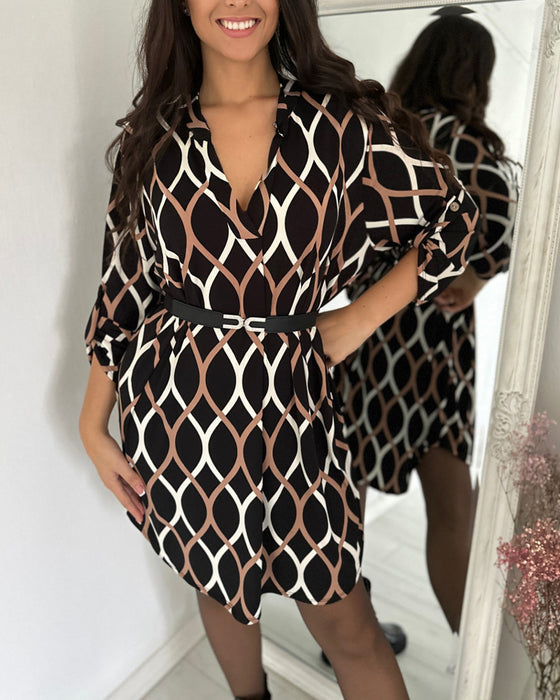 Retro klänning med rombtryck