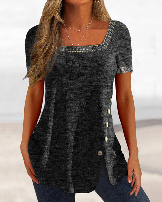 Kortärmad blus med knappar för kvinnor