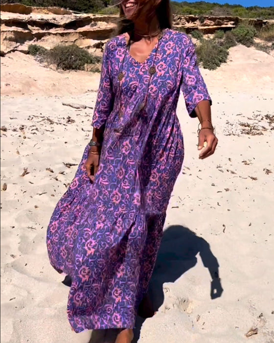 Lös 3/4-ärmad klänning