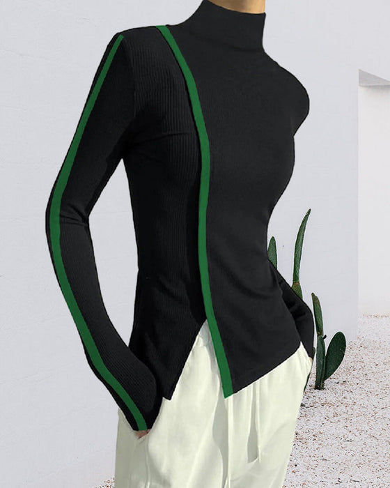 Pullover med polotröja och patchwork