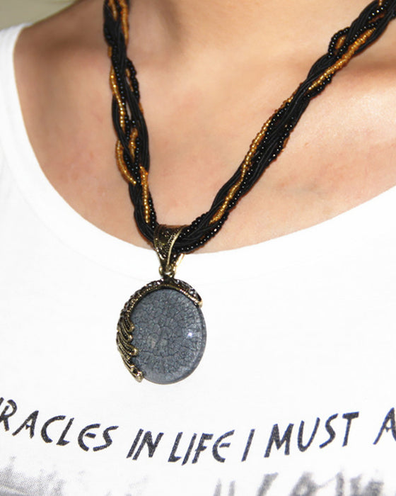 Boho-Handflätat Halsband med Hänge