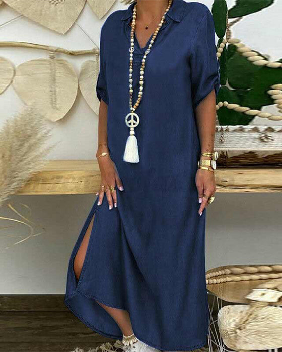 Enfärgad jeansklänning