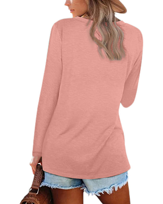 V-ringad enfärgad långärmad t-shirt