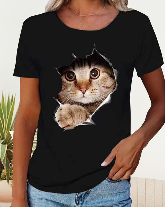 T-shirt med katttryck