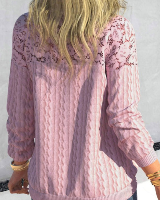 Rosa tröja med långa ärmar och spets