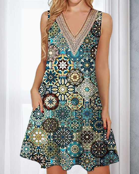 Ärmlös V-ringad fritidsklänning