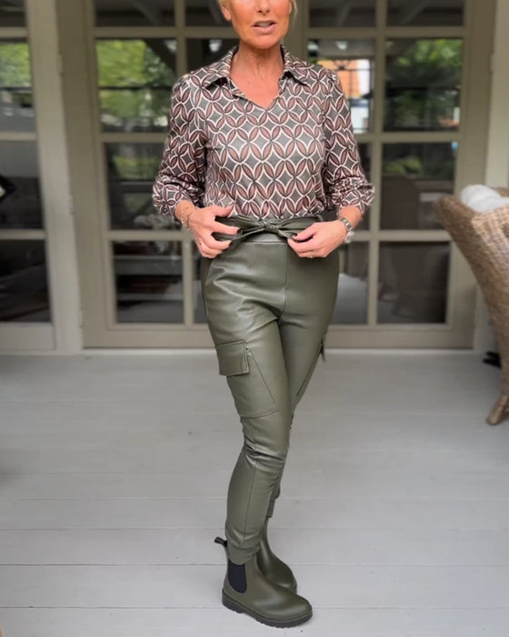 Vintage V-ringad Casual blus